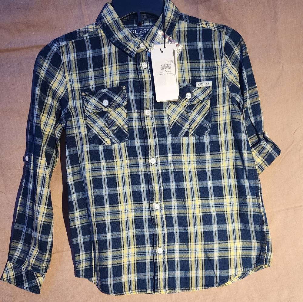 Guess Boys plaid twill long sleeve shirt Size 8